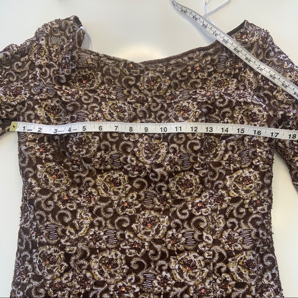 Jean de lys Brown Beaded Silk Floor Length Gown - Picture 6 of 8